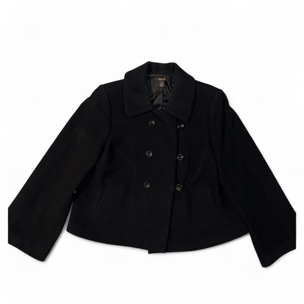 Style & Co. Women's Black Double-Breasted Pea Coat - Picture 4 of 5